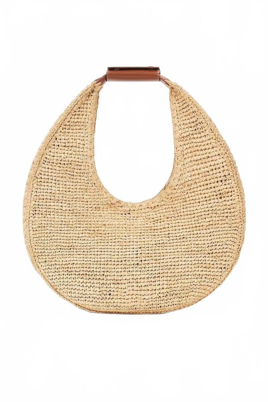 NEW STAUD women's large raffia moon tote bag in natural tan